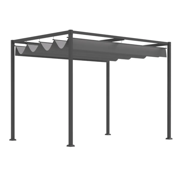 Gazebo Garden Pergola 3x2m with Sliding Metal and Polyester Cover, Grey and Black