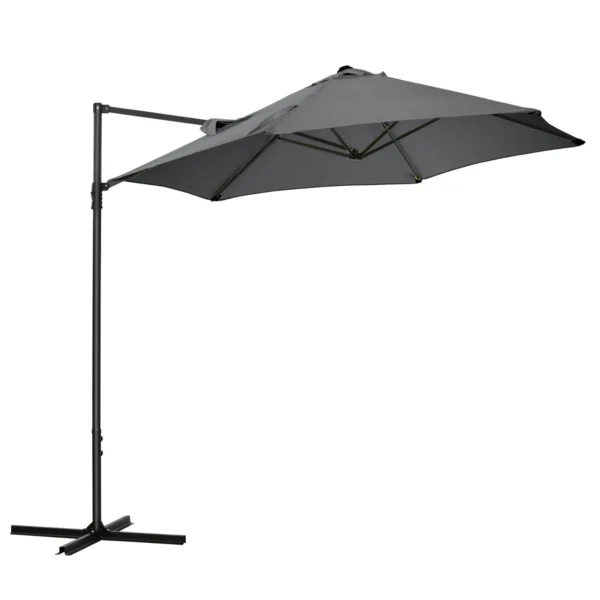 Garden Umbrella 2.6x2.5 m with 360° Rotation and Ventilated Canopy in Grey Polyester