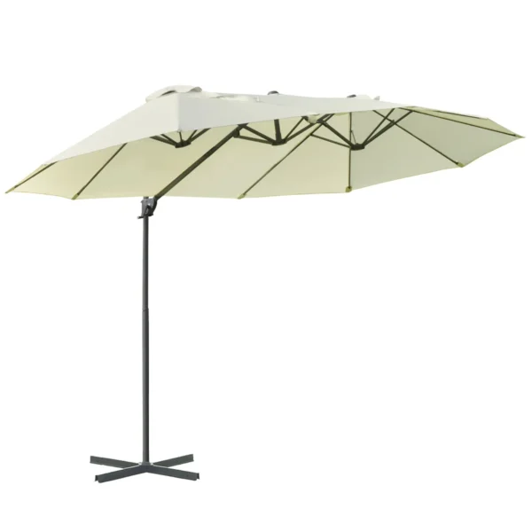 Double Umbrella in Steel and Polyester Anti-UV Waterproof, 440x270x250cm, Beige