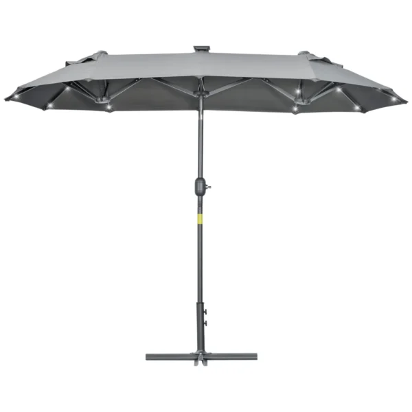 Double Parasol with Cross Base and Solar Lights, 295x150x219cm, Grey