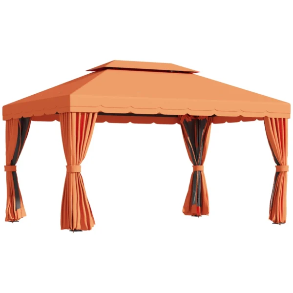 4x3m Garden Gazebo with Double Roof and Side Awnings, Orange