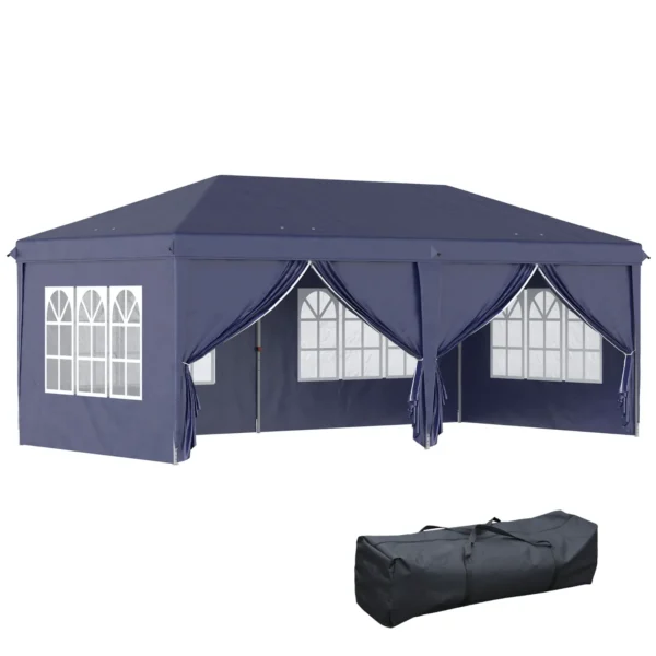 Gazebo 6x3 m Folding Garden, Steel and Polyester with 6 Side Panels, Blue