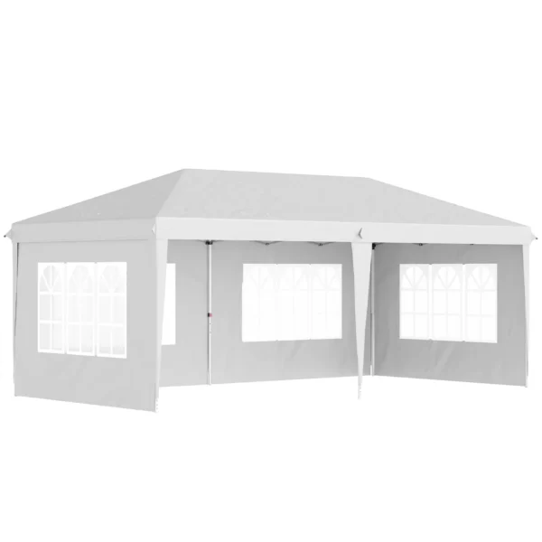 White Outdoor Gazebo with Height Adjustable Windows and Removable Curtains 5.9x3x2.7m