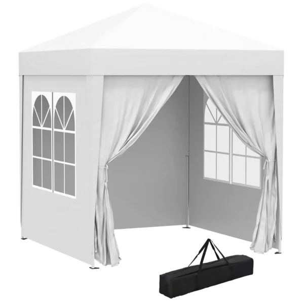 2x2m Pop Up Folding Gazebo with 4 Removable Walls in Polyester and Steel, White