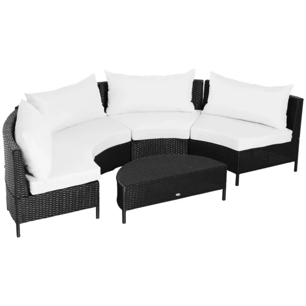 5-Piece Rattan Outdoor Sofa Set with Ottoman, Black and White Garden Lounge Set, 96cm x 68cm x 65cm