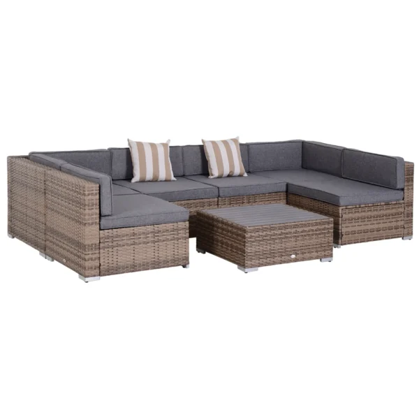 7-Piece Rattan Garden Lounge Set with Coffee Table and Modular Sofa with Cushions, Grey