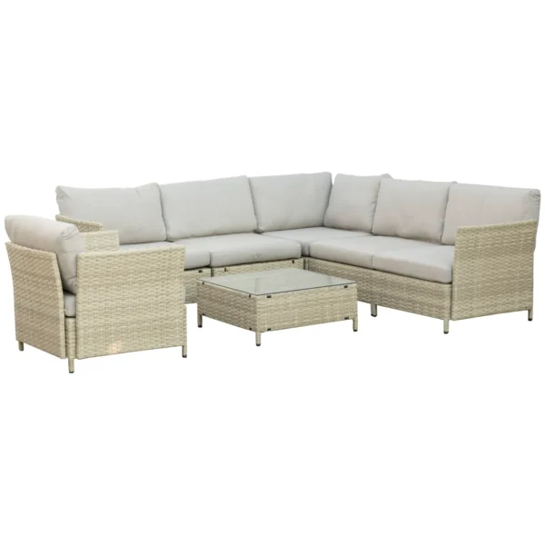 SOFIJA  - 7 Piece Modular PE Rattan Garden Lounge Set with Cushions, Beige