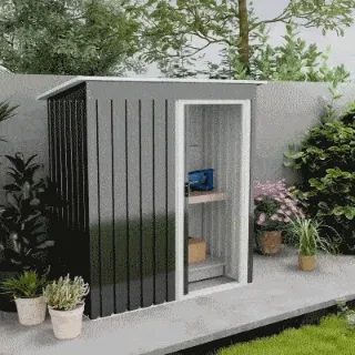 Garden Shed with Sloping Roof and Sliding Door, Galvanized Steel Garden Tool Shed, 1.16m², 163x89x182 cm, Black