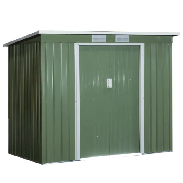 Steel Garden House with Double Sliding Door and air intakes, 213x130x173 cm, green