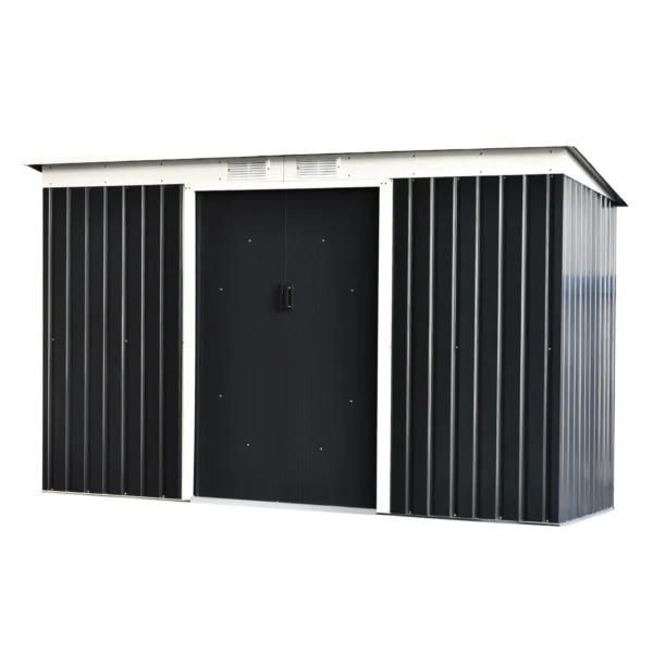 Garden Shed Tool Shed in Steel Sheet with Sliding Doors, 280x130x172cm, Grey-Black