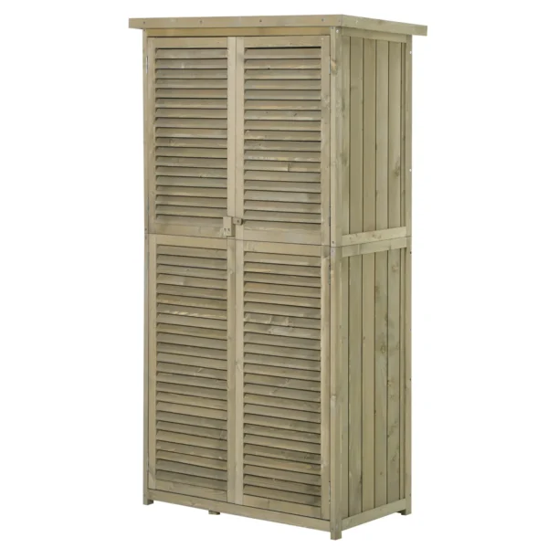 Wooden Garden Shed with Waterproof Roof, Outdoor Garden Tool Cabinet with 4 Compartments, 87x46.5x160cm, Grey