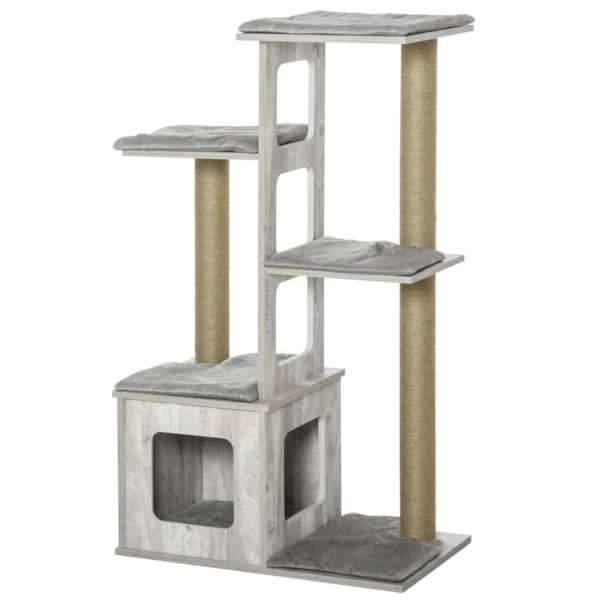Multi level Cat Tree for cats with Scratch Pole, Grey