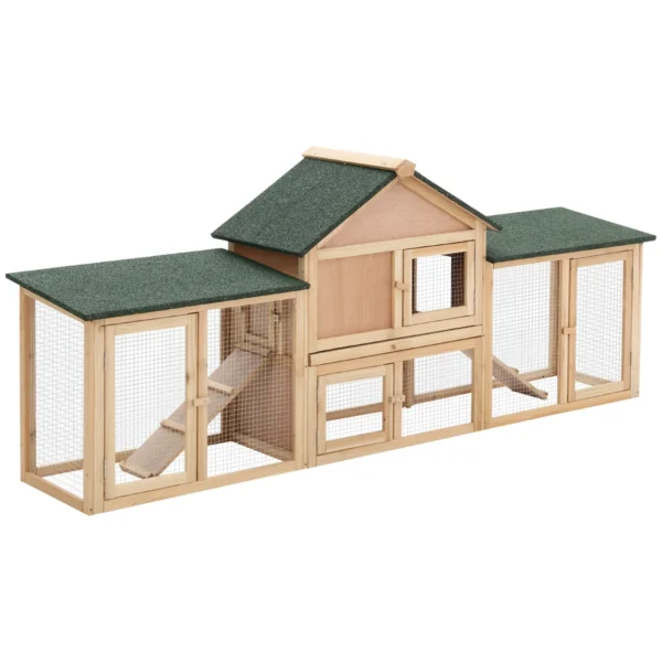 Rabbit Cage, Enclosed Rabbit Hutch with Ramps, Waterproof Roof and Removable Tray 210 x 45.5 x 84.5 cm