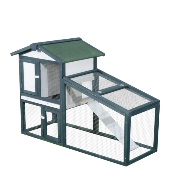 Wooden Rabbit and Pet Cage 2 Tier Fir Double Door 140x65x100cm Green and White