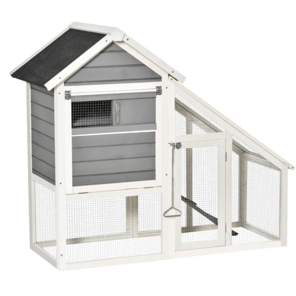Wooden Rabbit Hutch with Open Area and Ramp, Rabbit Cage with Removable Bottom and Doors, 140x65x120 cm, Grey