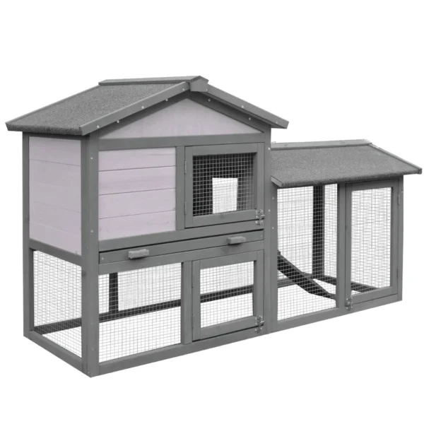 Outdoor Wooden Rabbit Hutch with House, Open Enclosed Space and Roof 147x54x84cm