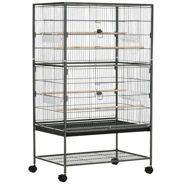 Steel / Wooden Indoor Bird Cage with Tray, 4 Wheels and Perch, 78x52x132cm