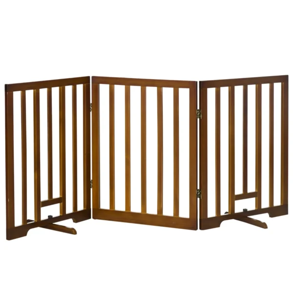 3 Panel Folding Dog Gate with Non-Slip Feet for Hallways, Stairs and Rooms, Pine Wood, 181x35x76 cm, Dark Brown
