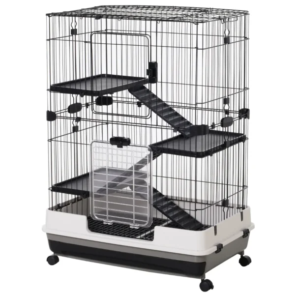 3-Tier Metal Cage with Tray for Rodents, Rabbits and Ferrets with 4 Wheels, 81.2 x 52.7 x 114 cm, Black