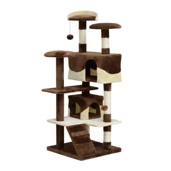 Cat Tree for cats with Scratch Pole and playing ball in Coffee and cream colour, 50x50x132cm
