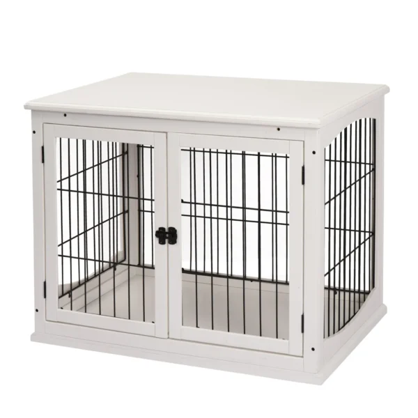 Indoor Dog House for Up to 30kg in Wood and Steel, 58.5x81x 66cm - White