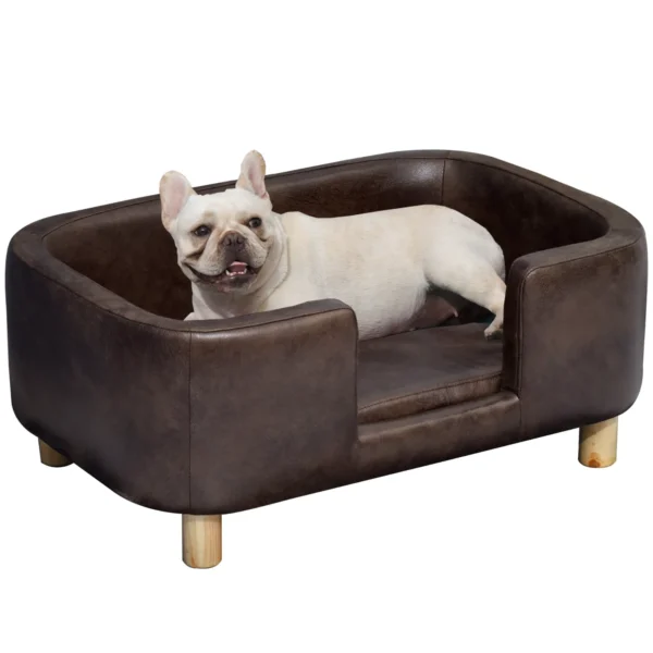 Pet Sofa, Removable Foam Padded Cushion, Small Medium Dog, Dark Brown 74x48. 5x31cm