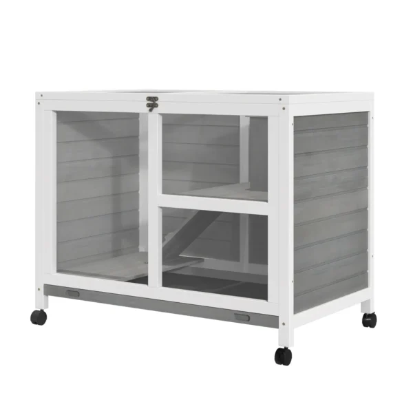 Wooden Rabbit Hutch with 2-Story House, Ramp and Pull-Out Tray, 91.5x53. 3x73cm