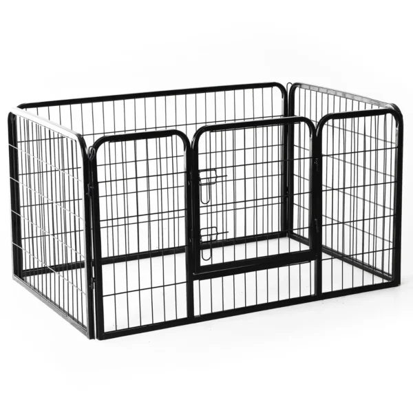 Small Dog Playpen, Indoor and Outdoor Pet Enclosure with 6-Piece Steel and Metal Mesh, 125x80x70 cm, Black
