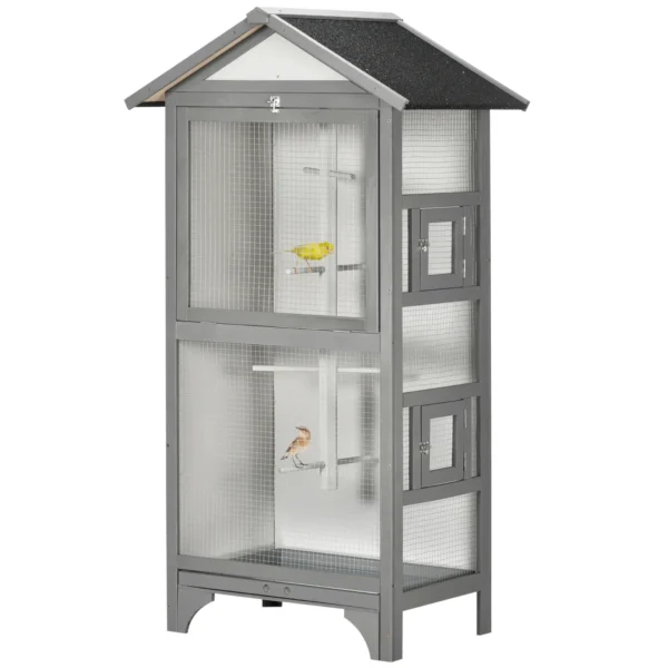 Outdoor Bird Aviary in Fir Wood, 80.5x57x158.5cm, Light Grey
