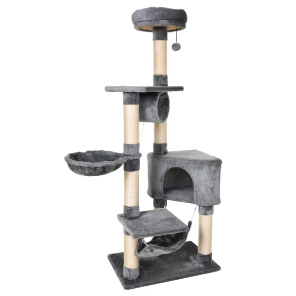 Cat Tree for cats with Scratch Pole, hammock, suspended beds and poles in sisal rope, Grey, 60x40x154cm