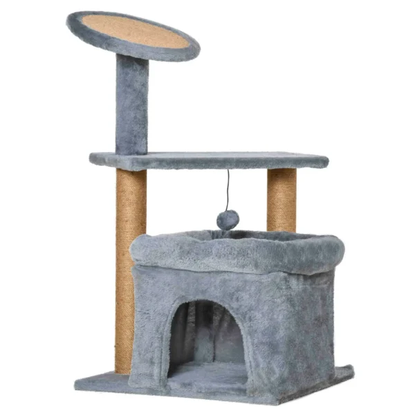 Cat Tree for cats with Scratch Pole and house, height 84cm - Grey