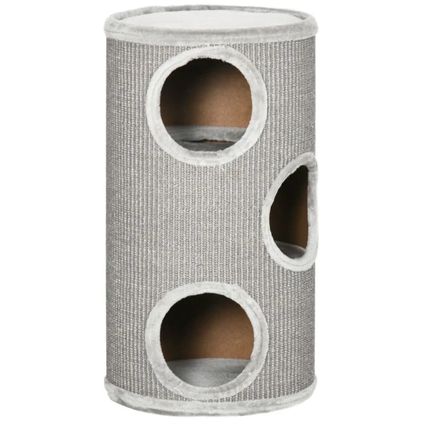 3-Tier Cat House with Sisal Scratching Post and Plush, Ø38x70cm, Light Grey