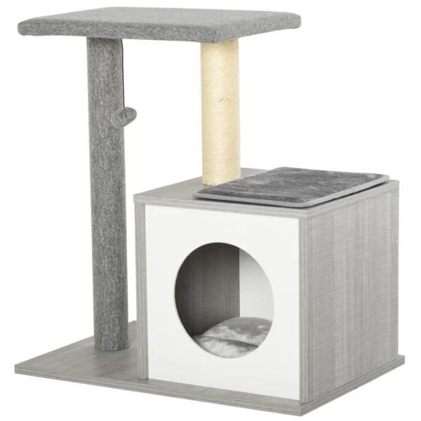 Multi-Level Cat and Kitten Scratching Post with Sisal Rope Bed and Column, Grey, 59 x 39 x 62cm