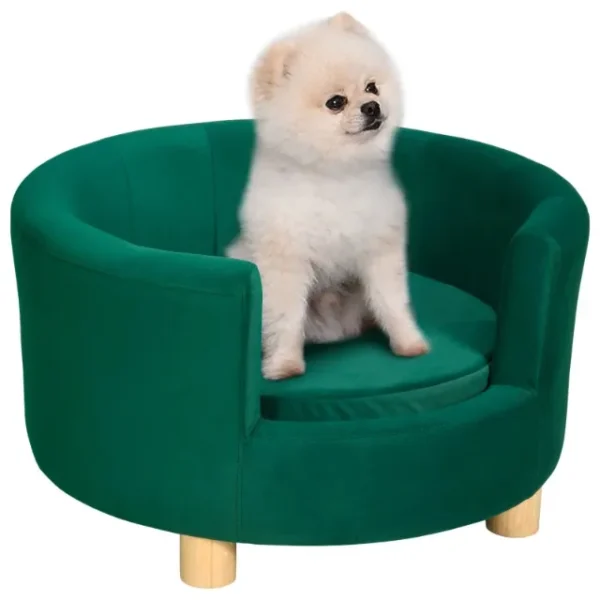 Padded Dog Sofa with Backrest and Removable Cushion, Indoor Cat Bed, 65x64x37 cm, Green