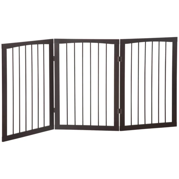 Portable 3 Section Dog Gate Pet Gate Foldable Safety Divider, 160x1.2x76cm, Brown