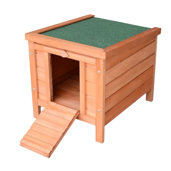 Outdoor Wooden Rabbit Cage with Asphalt Roof and Non-Slip Ramp, 42x51x43cm, Red Orange