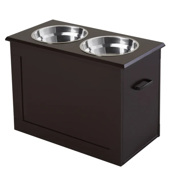 Raised Bowls for Large Dogs, MDF Bowl Stand with 2 Stainless Steel Bowls, 60x30x41 cm, Brown