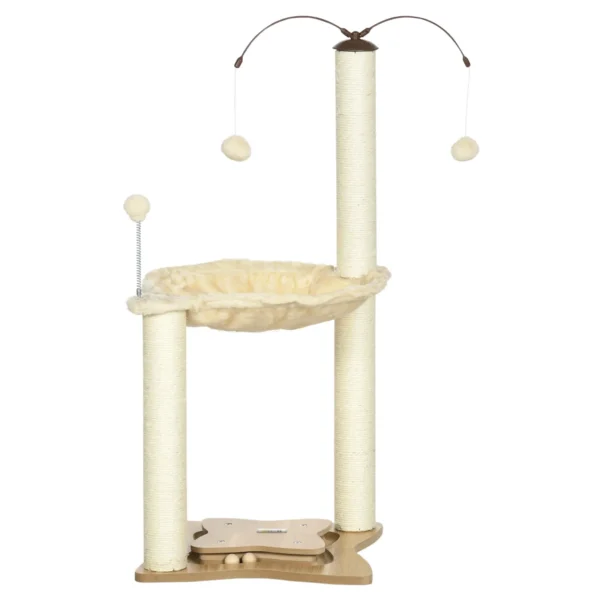 Cat Tree Scratching Post for Cats max 5kg with Hammock, Play Balls and Sisal Posts, 53.5x53. 5x90 cm, Beige