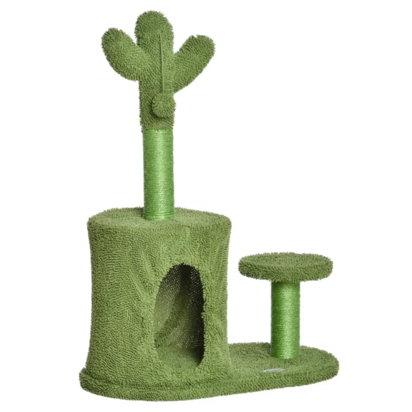Cat Tree for cats with Scratch Pole up to 4.5kg in the shape of cactus with balls and Bed, 60x35x78cm - green