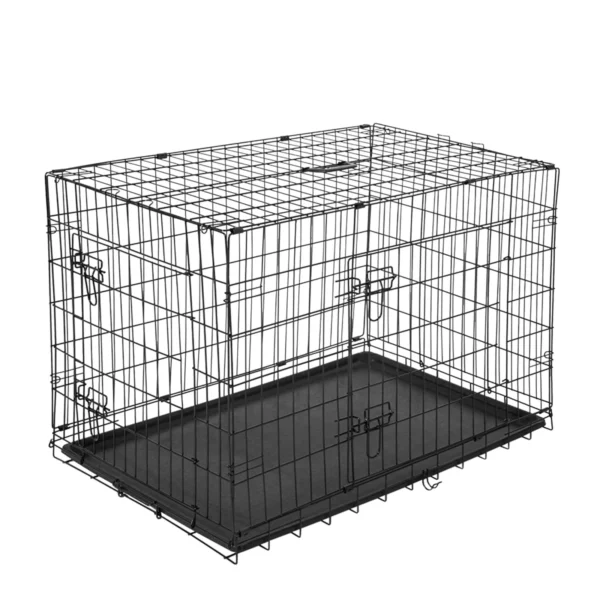Pet Cage Foldable Steel Double Opening Dog and Cat Carrier, 121x77x82cm, Black