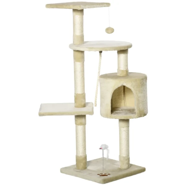 Cat Tree for cats with Scratch Pole with 4 levels with toys, beige, 75x40x112cm