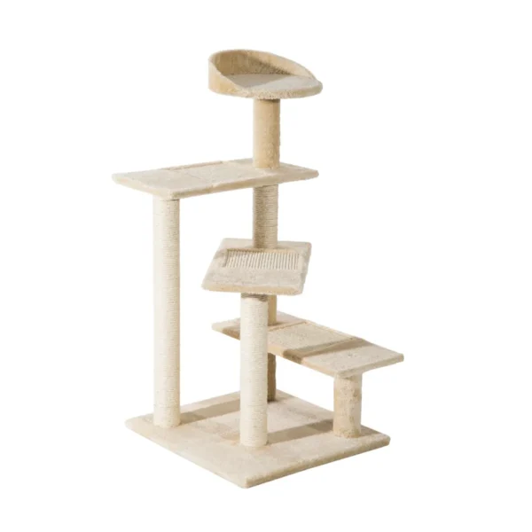 Multi-Level Cat Perch with Sisal Scratching Post, Cat Tree with Platforms and Plush House Beige, 50x50x100cm