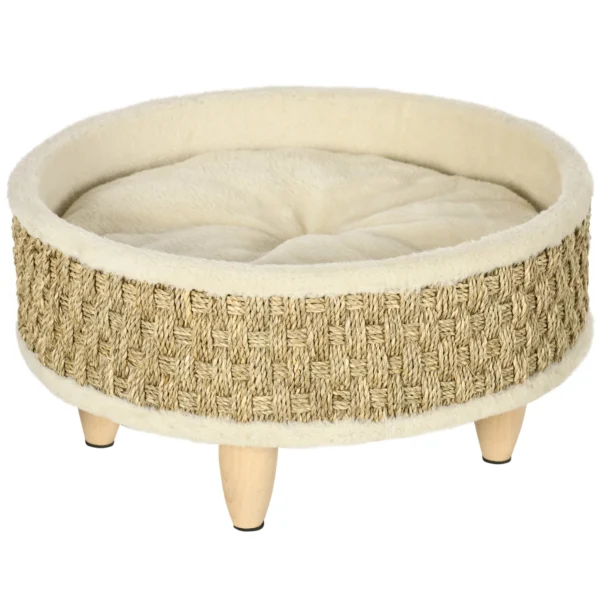 Bed for Small Dogs and Cats in Chipboard with Raised Bottom and Cushion, Ø48x24.5 cm