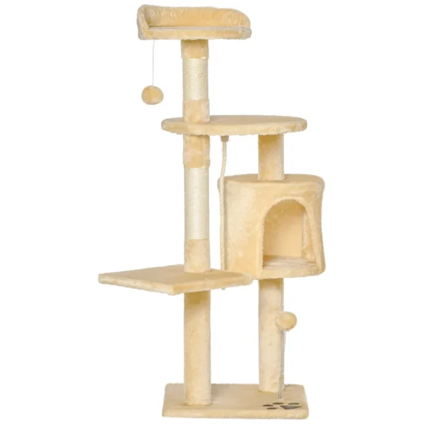 Beige Cat Tree for cats with Scratch Pole , 40x40x114cm