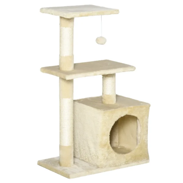 Beige Cat Tree for cats with Scratch Pole  50 x 30 x 80CM
