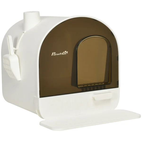 Closed Cat Litter Box with Filters, Scoop and Removable Tray, PP Structure, 43x44x47 cm, White and Black