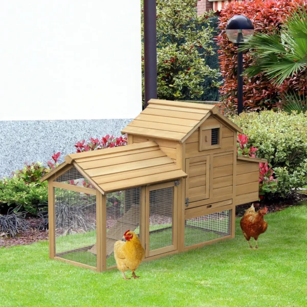 Prefabricated Wooden Chicken Coop for 2 Chickens with Run and Nest for Brooding, 150.5x54x87cm