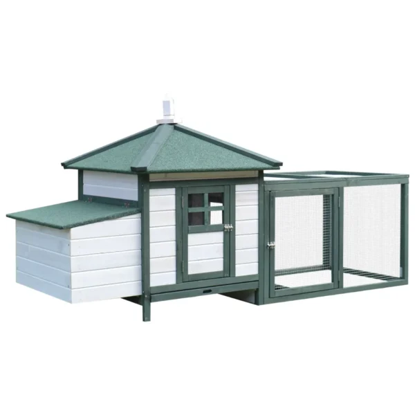Prefabricated Wooden Garden Chicken Coop 196x76x97cm, White and Green