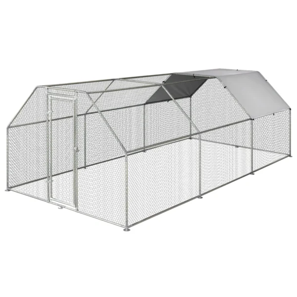 Waterproof Galvanized Metal Chicken Coop, Chicken Run with Door and Oxford Cover, 280x570x195cm