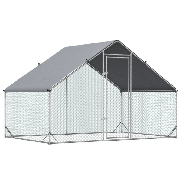 Garden chicken coop with galvanized frame, waterproof coverage and hexagonal network, 3x2x2m, silver